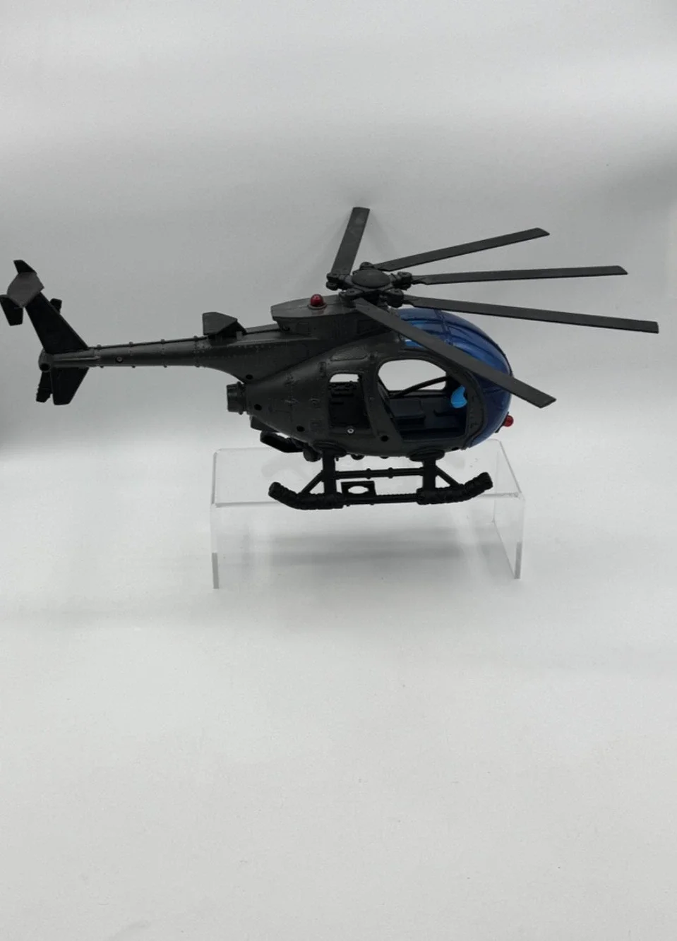 US Army Military Toy Helicopter Gray Blue Black w/ Blue Canopy Adjustable Blades